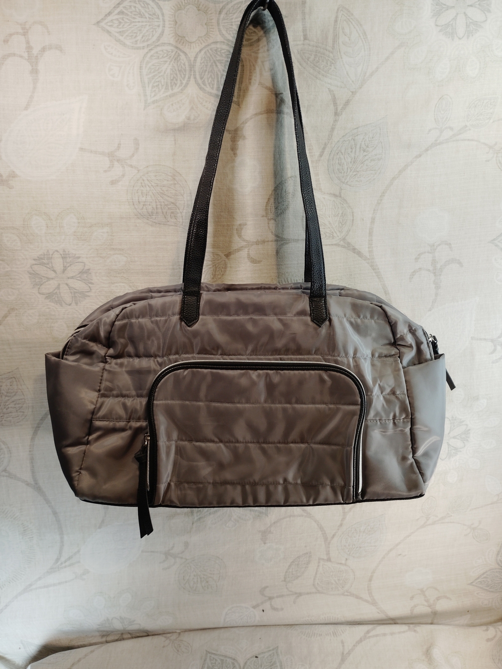 DSW Quilted Shoulder Tote in Gray with Black Straps